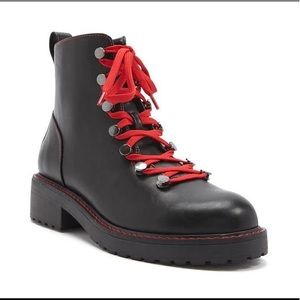 black combat boots red laces